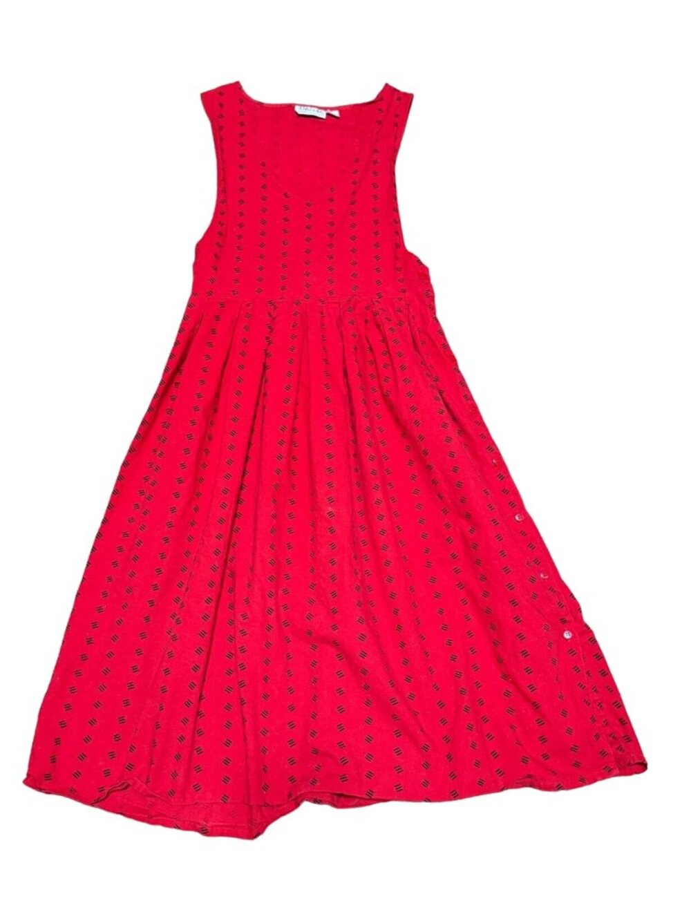 Khazana Red Cotton CottageCore Maxi Dress Sz M Side Button Scoops Collar Womens